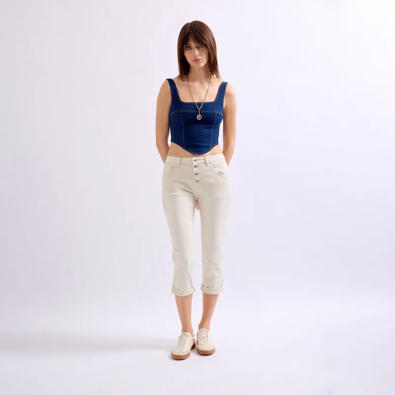 Pantacourt Rachel en JoggJeans à Boutons Couleurs
