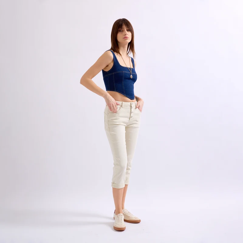Pantacourt Rachel en JoggJeans à Boutons Couleurs