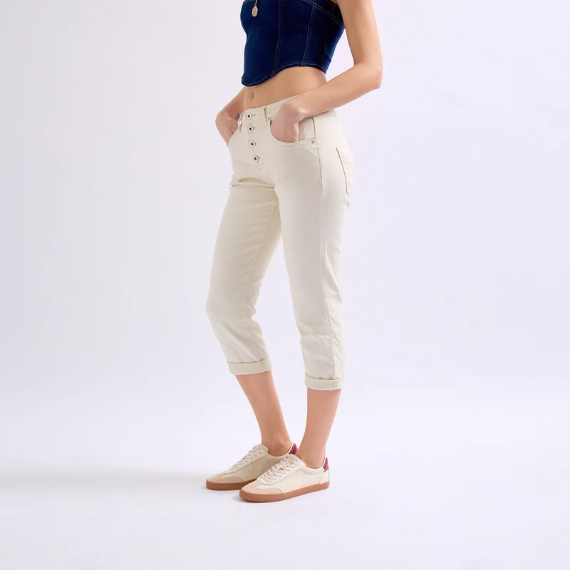 Pantacourt Rachel en JoggJeans à Boutons Couleurs