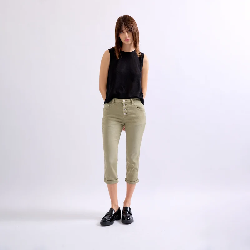Pantacourt Rachel en JoggJeans à Boutons Couleurs