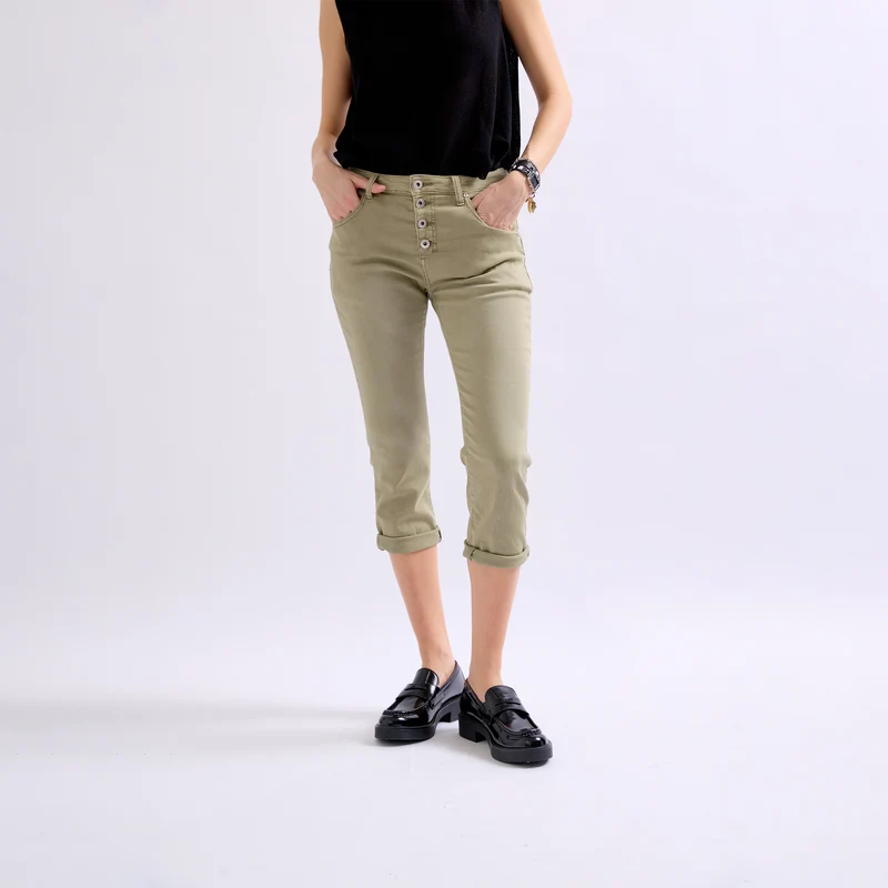 Pantacourt Rachel en JoggJeans à Boutons Couleurs