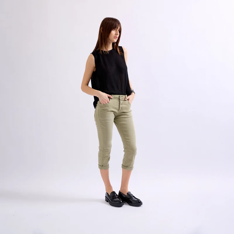 Pantacourt Rachel en JoggJeans à Boutons Couleurs