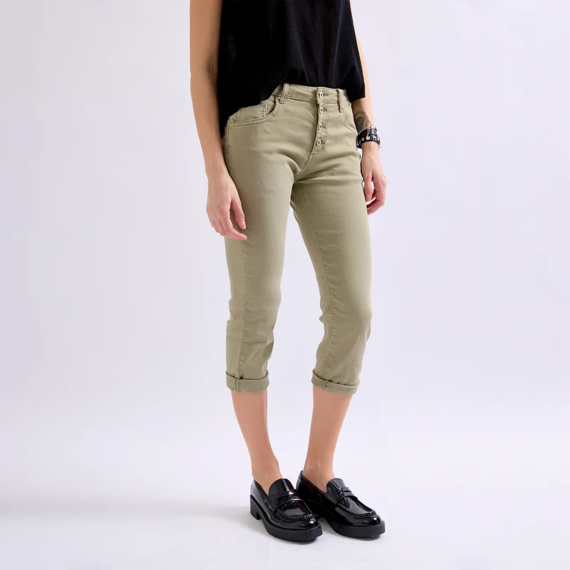 Pantacourt Rachel en JoggJeans à Boutons Couleurs