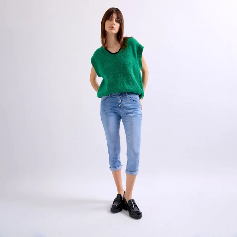 Pantacourt Rachel en JoggJeans à Boutons Couleurs