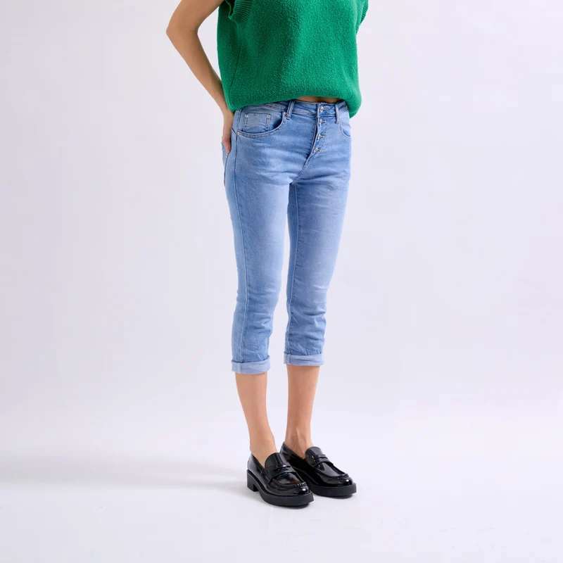 Pantacourt Rachel en JoggJeans à Boutons Couleurs