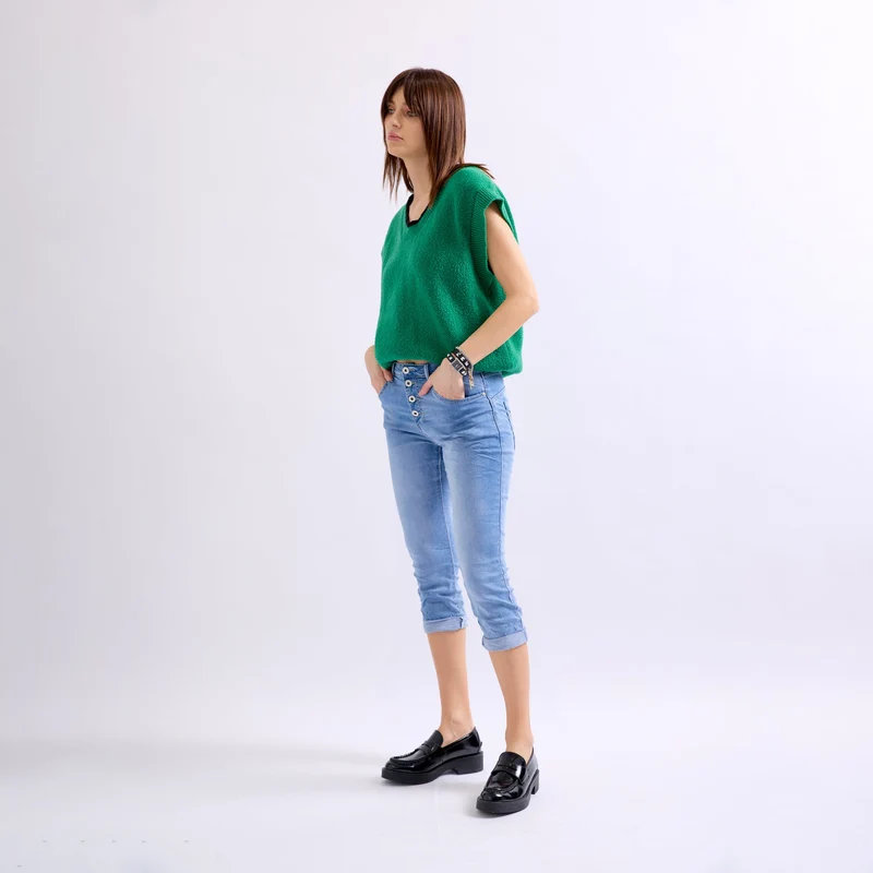Pantacourt Rachel en JoggJeans à Boutons Couleurs