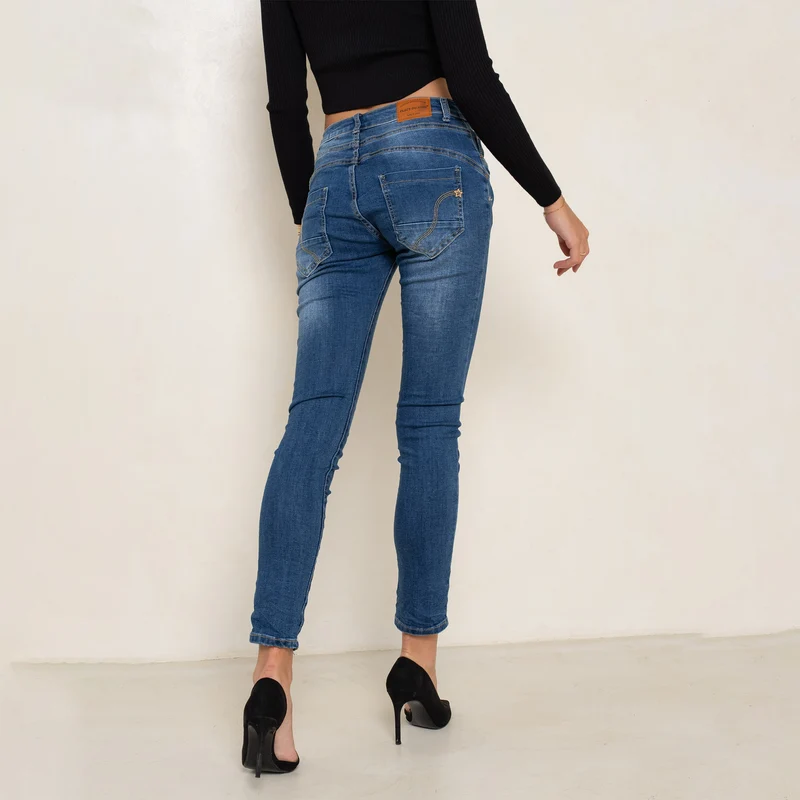 Jean Boyfriend Taille Haute Boutons Fantaisies Dorés