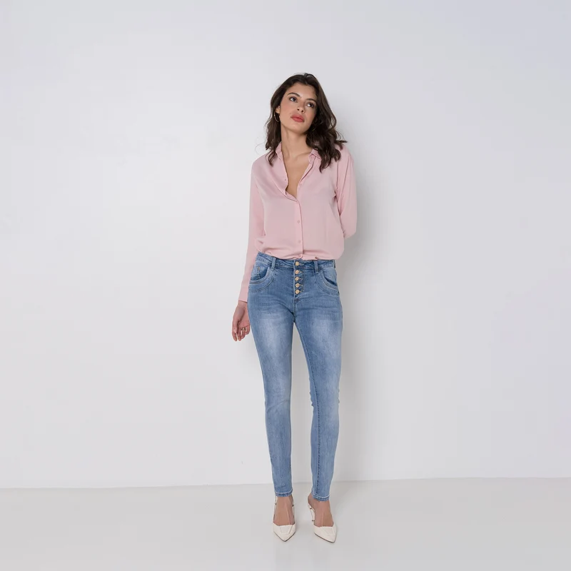 Jean Boyfriend Taille Haute Boutons Fantaisies Dorés