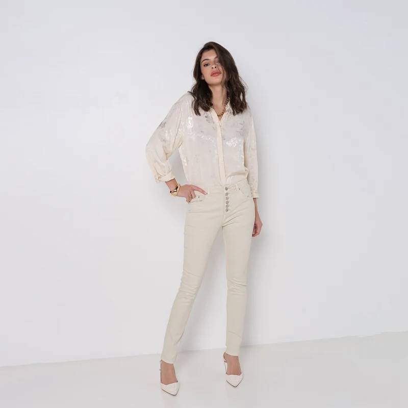 Pantalon Boyfriend à Boutons Fantaisies Argentés Été