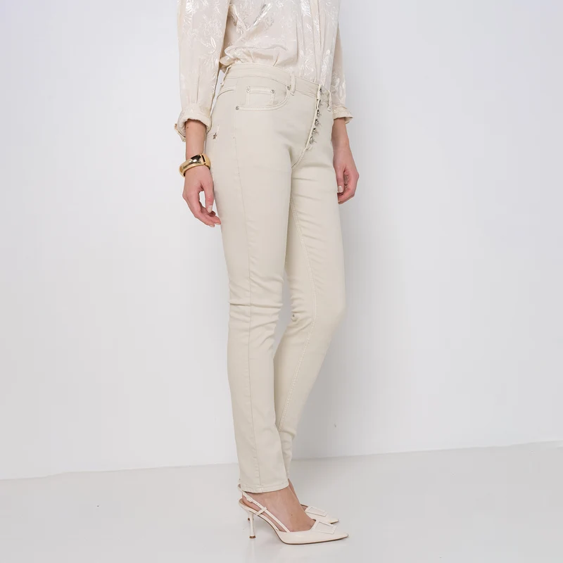 Pantalon Boyfriend à Boutons Fantaisies Argentés Été