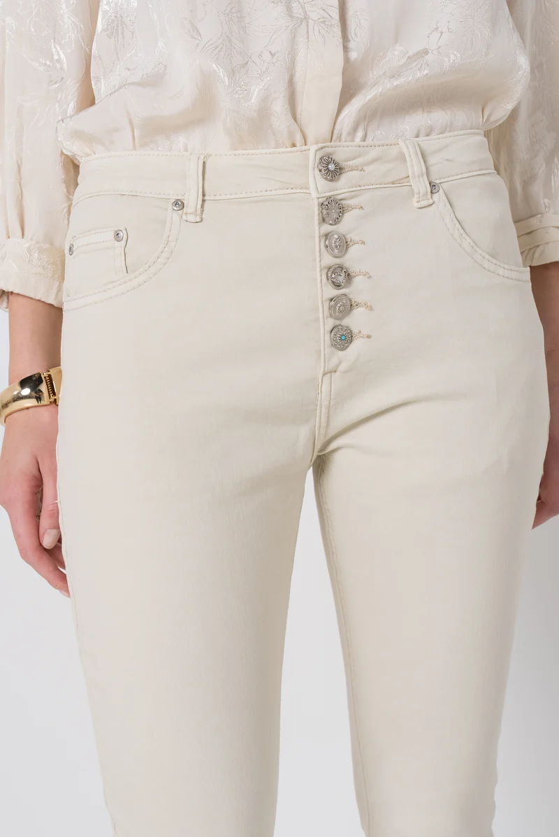 Pantalon Boyfriend à Boutons Fantaisies Argentés Été