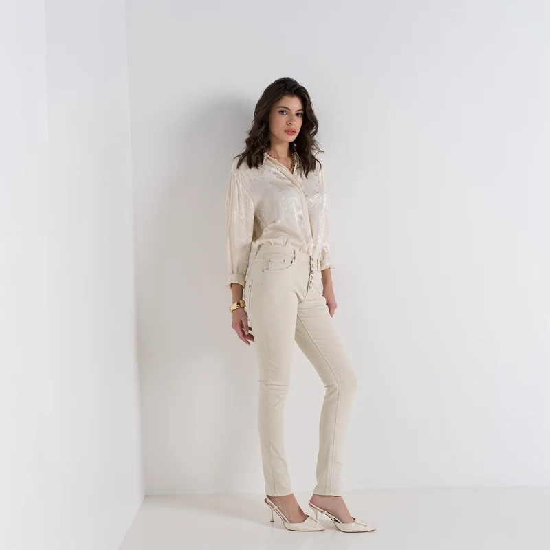 Pantalon Boyfriend à Boutons Fantaisies Argentés Été