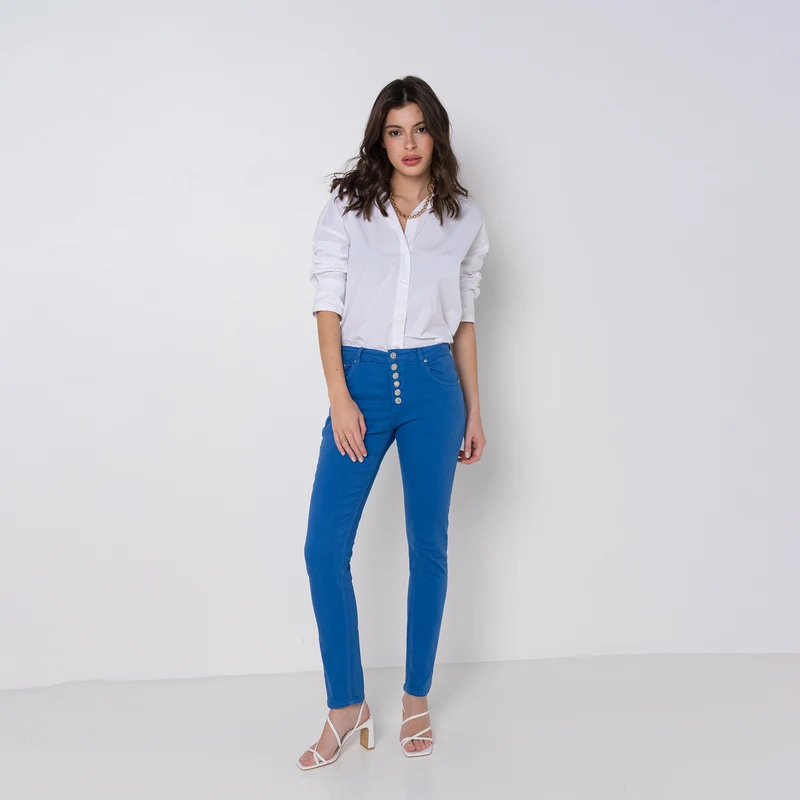 Pantalon Boyfriend à Boutons Fantaisies Argentés Été