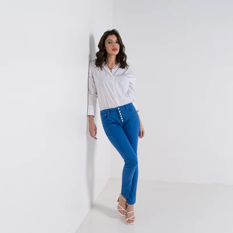 Pantalon Boyfriend à Boutons Fantaisies Argentés Été
