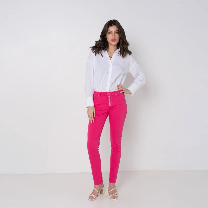 Pantalon Boyfriend à Boutons Fantaisies Argentés Été
