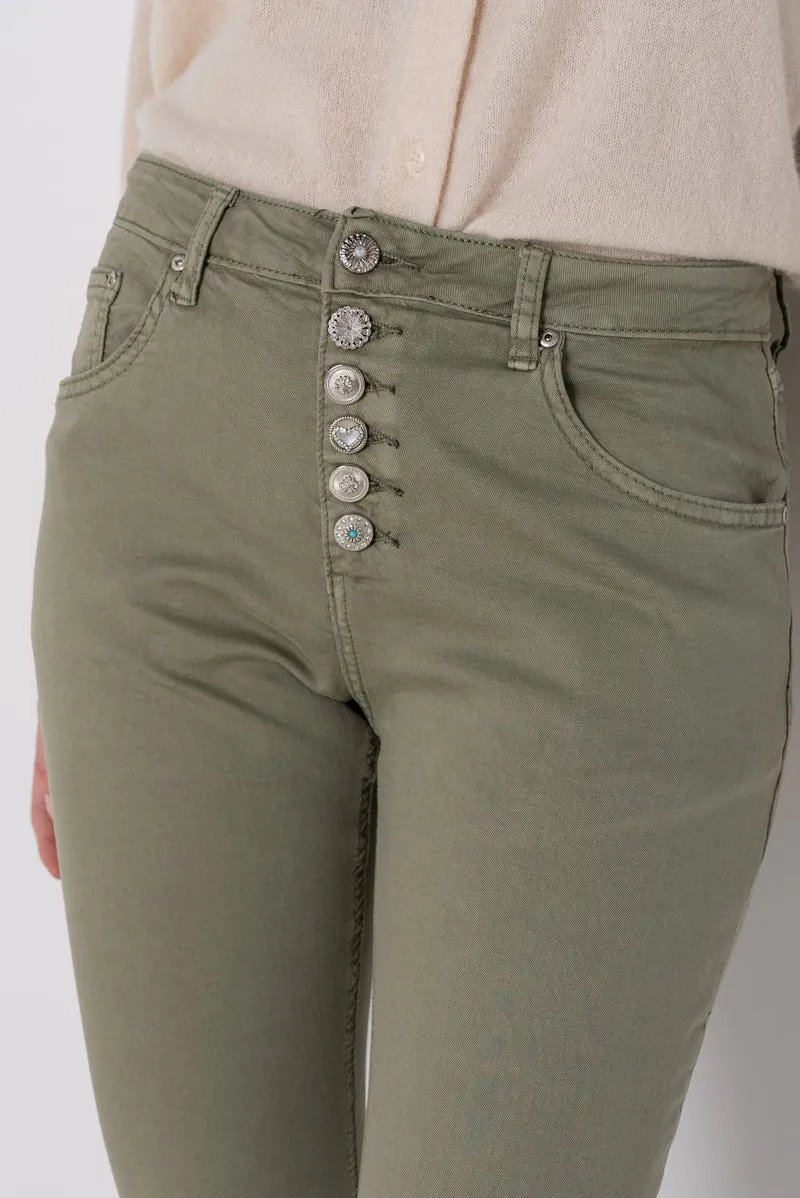 Pantalon Boyfriend à Boutons Fantaisies Argentés Été