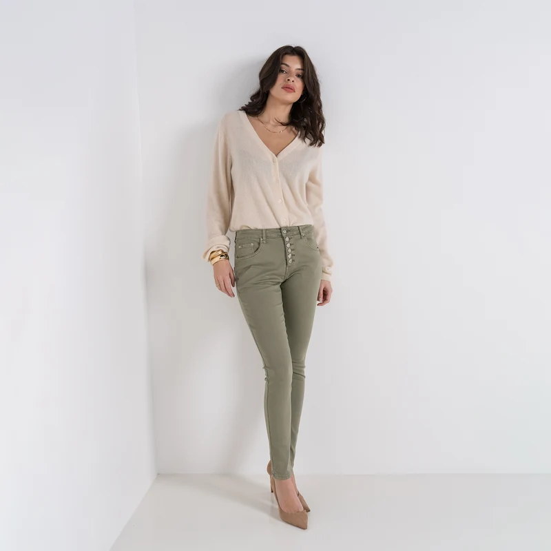 Pantalon Boyfriend à Boutons Fantaisies Argentés Été