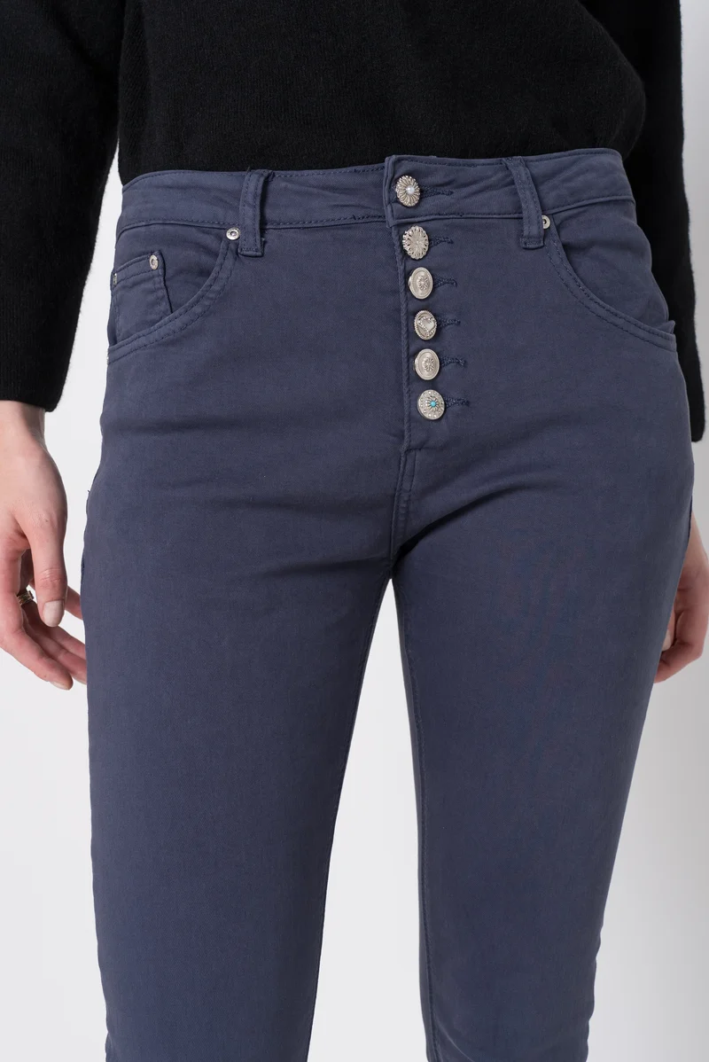 Pantalon Boyfriend à Boutons Fantaisies Argentés Été