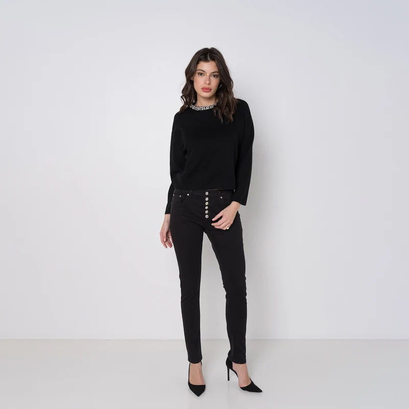 Pantalon Boyfriend à Boutons Fantaisies Argentés Été