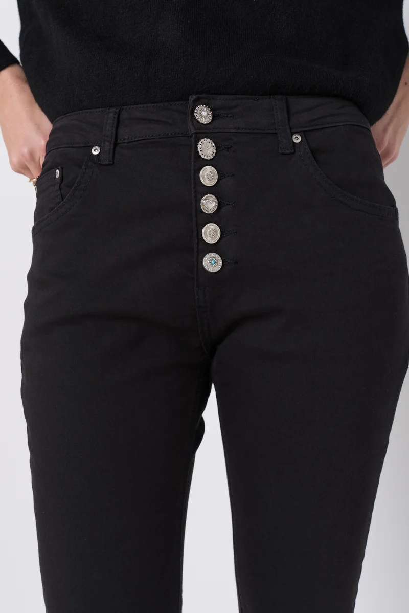 Pantalon Boyfriend à Boutons Fantaisies Argentés Été