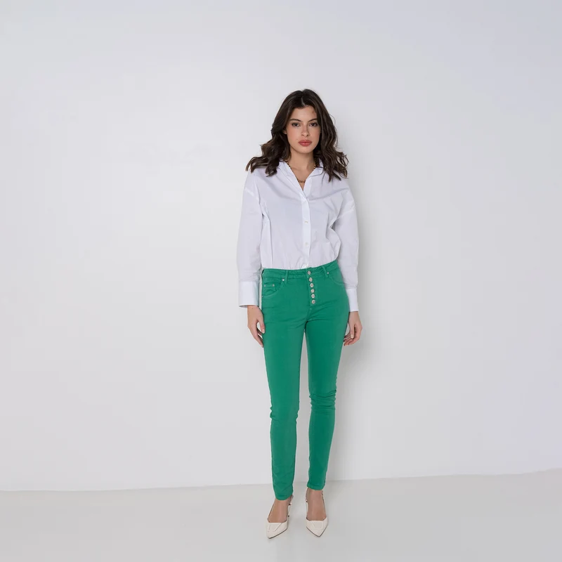 Pantalon Boyfriend à Boutons Fantaisies Argentés Été