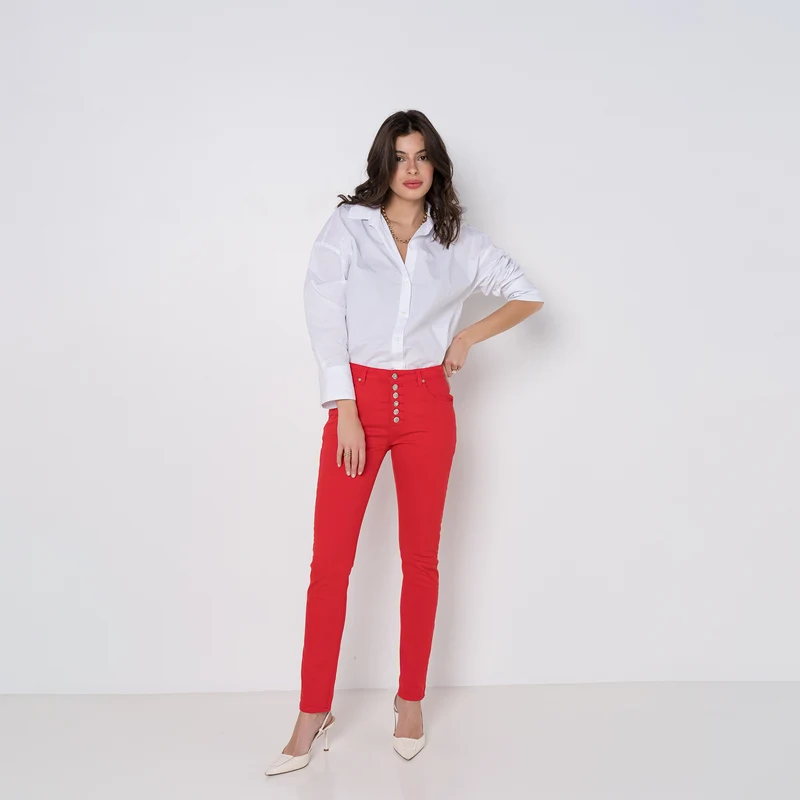 Pantalon Boyfriend à Boutons Fantaisies Argentés Été
