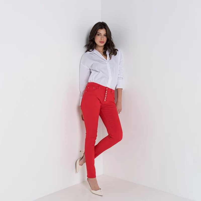 Pantalon Boyfriend à Boutons Fantaisies Argentés Été