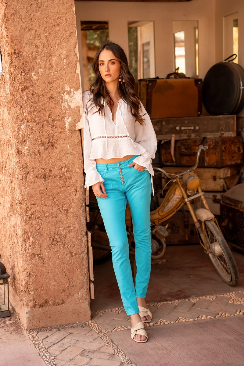 Pantalon Boyfriend à Boutons Fantaisies Argentés Été