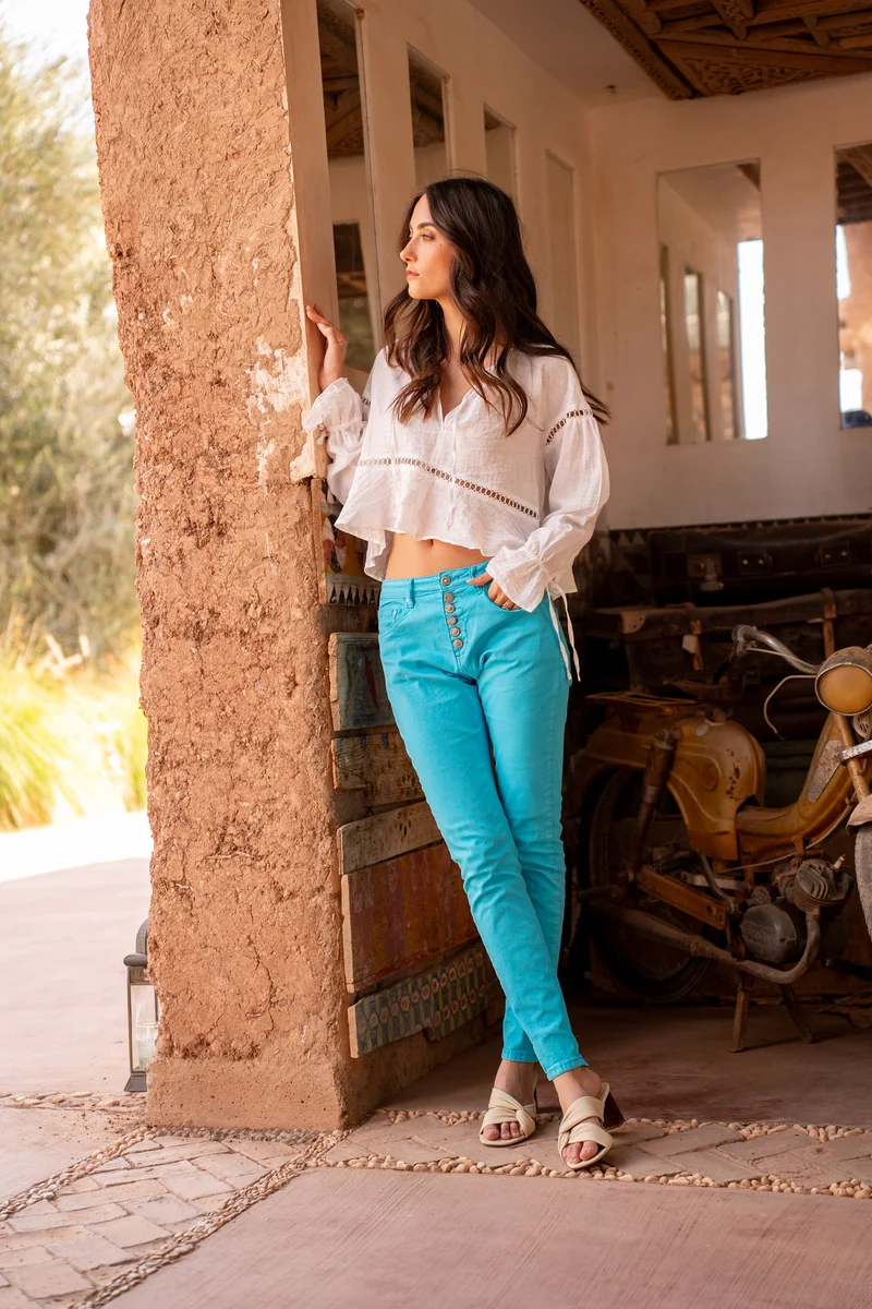Pantalon Boyfriend à Boutons Fantaisies Argentés Été