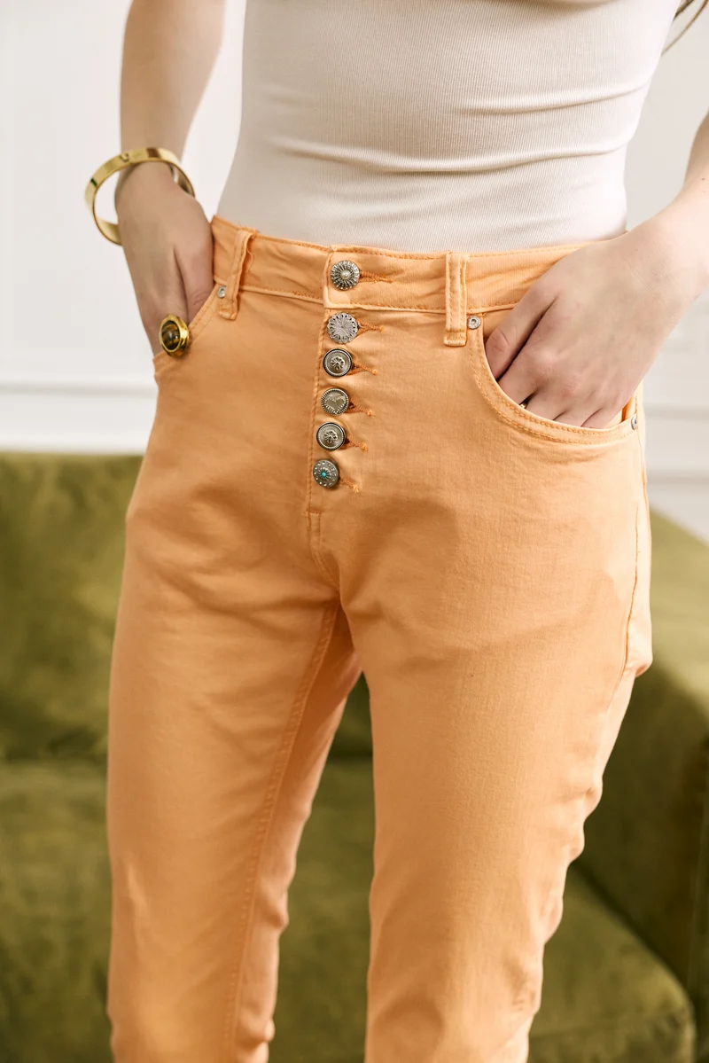 Pantalon Boyfriend à Boutons Fantaisies Argentés Été