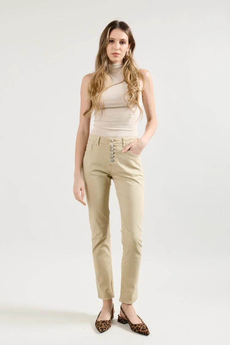Pantalon Boyfriend à Boutons Fantaisies Argentés Été