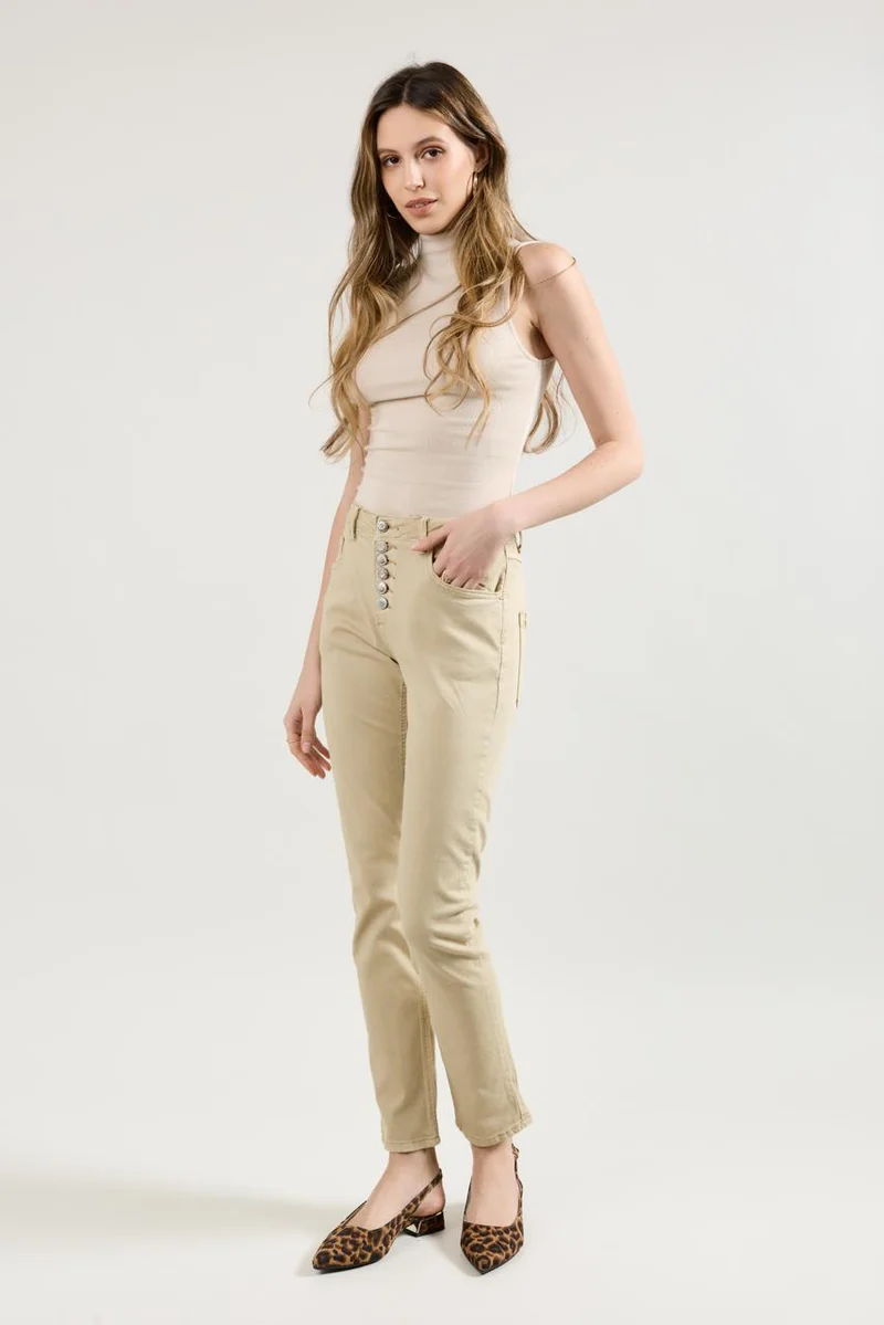 Pantalon Boyfriend à Boutons Fantaisies Argentés Été