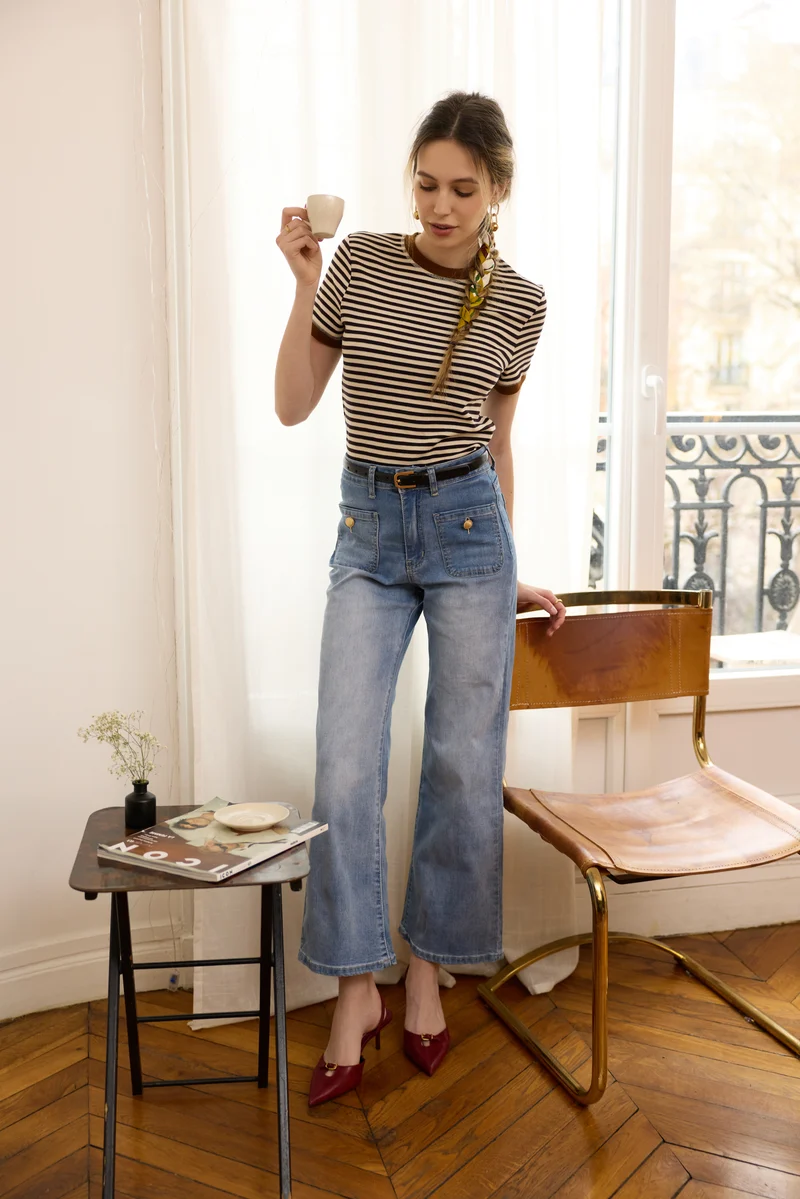 Pantalon Évasée Poche Plaquée