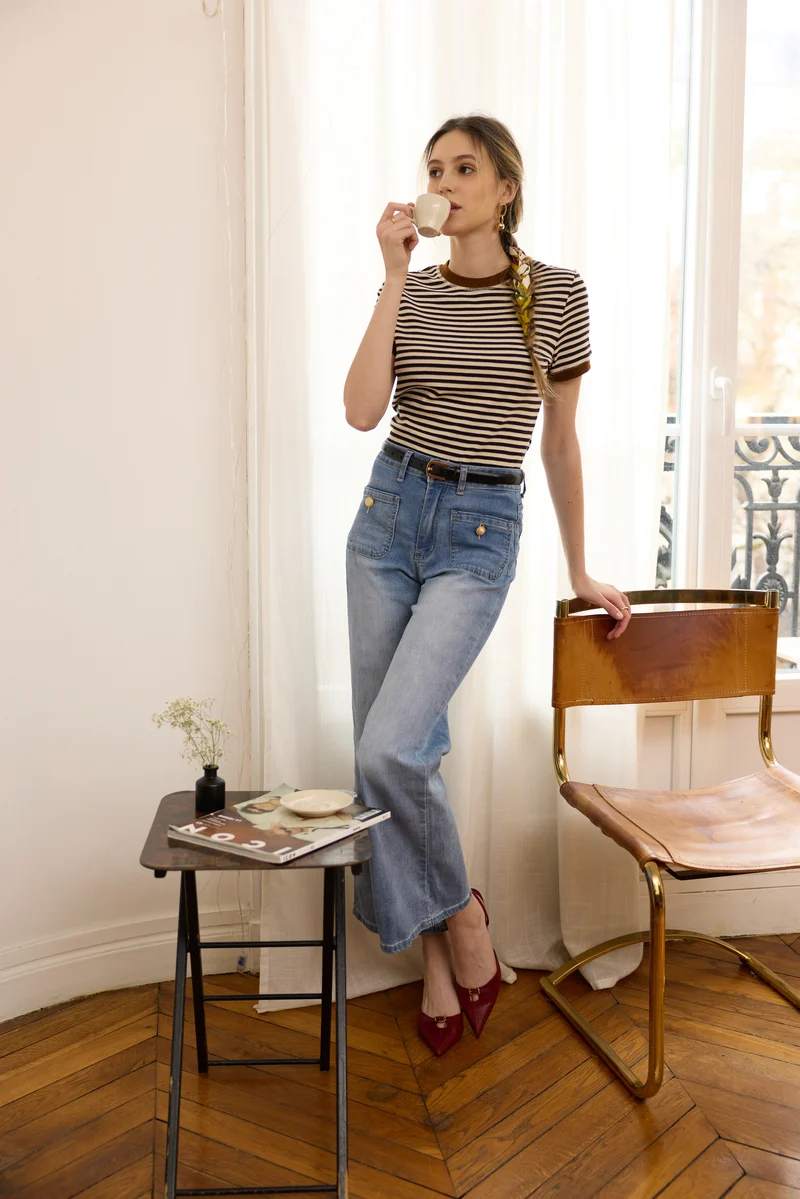 Pantalon Évasée Poche Plaquée