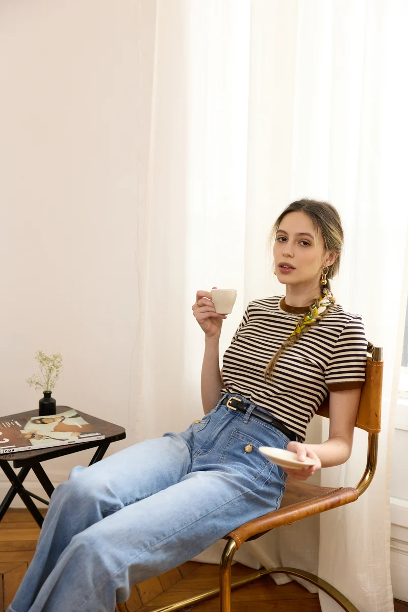 Pantalon Évasée Poche Plaquée