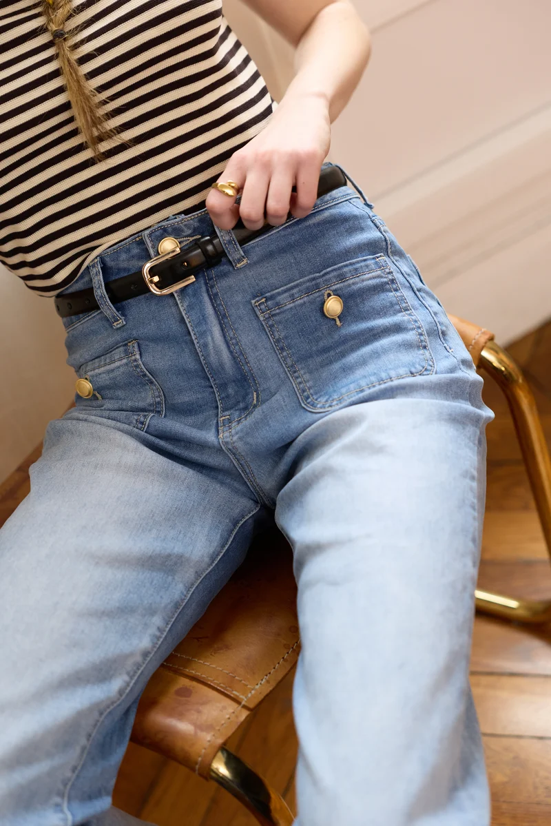 Pantalon Évasée Poche Plaquée