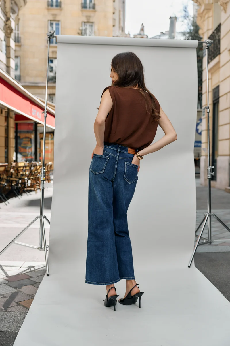 Pantalon Évasée Poche Plaquée