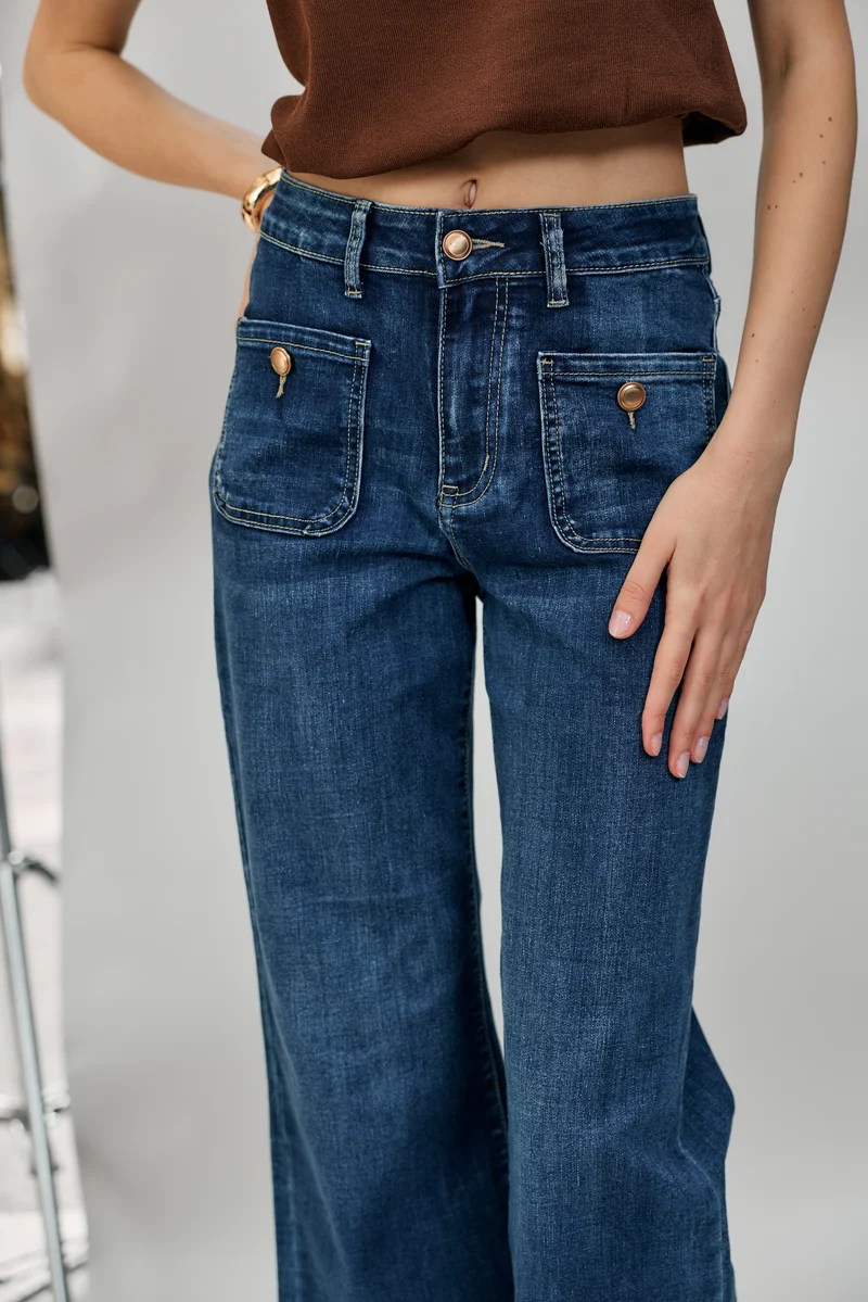 Pantalon Évasée Poche Plaquée