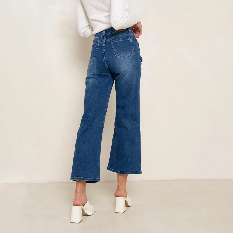 Pantalon Évasée Poche Plaquée