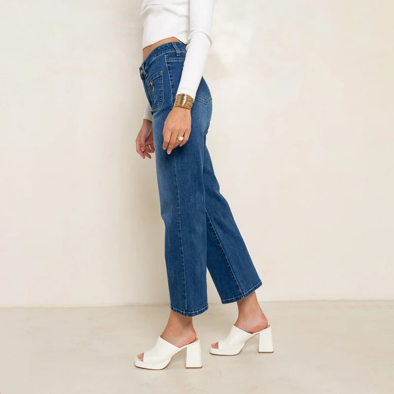 Pantalon Évasée Poche Plaquée