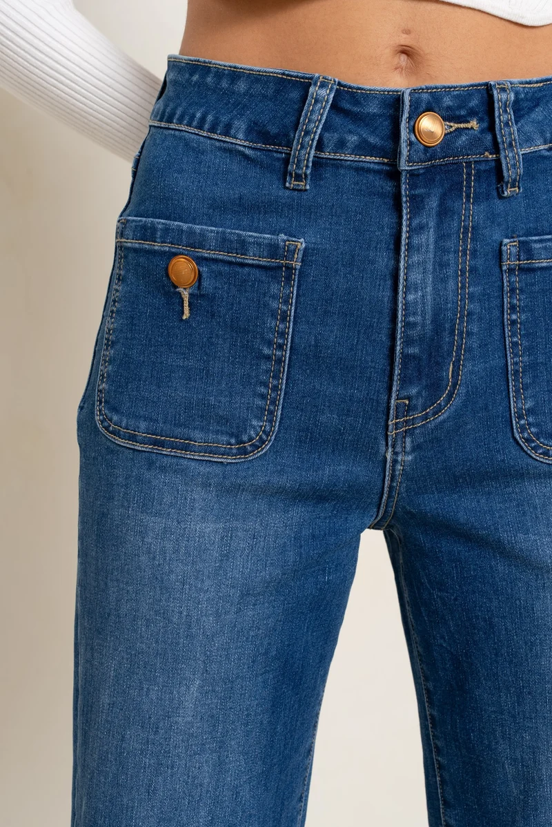 Pantalon Évasée Poche Plaquée