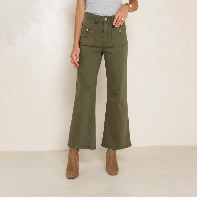 Pantalon Évasée Poche Plaquée