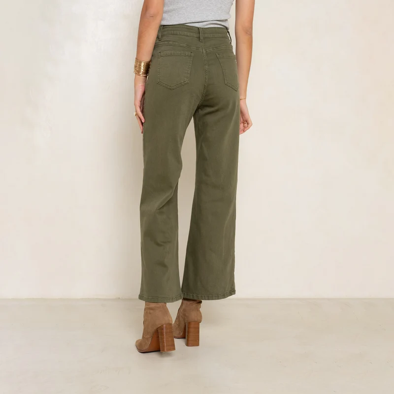 Pantalon Évasée Poche Plaquée