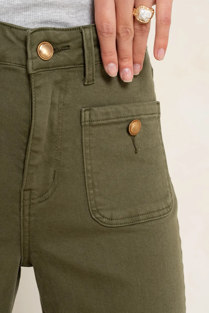 Pantalon Évasée Poche Plaquée