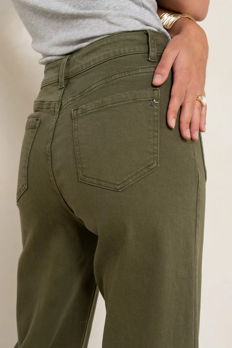 Pantalon Évasée Poche Plaquée