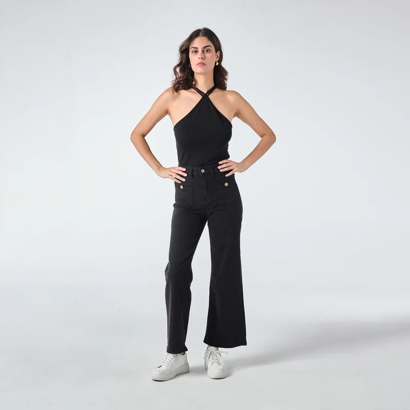 Pantalon Évasée Poche Plaquée