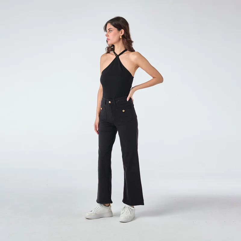 Pantalon Évasée Poche Plaquée