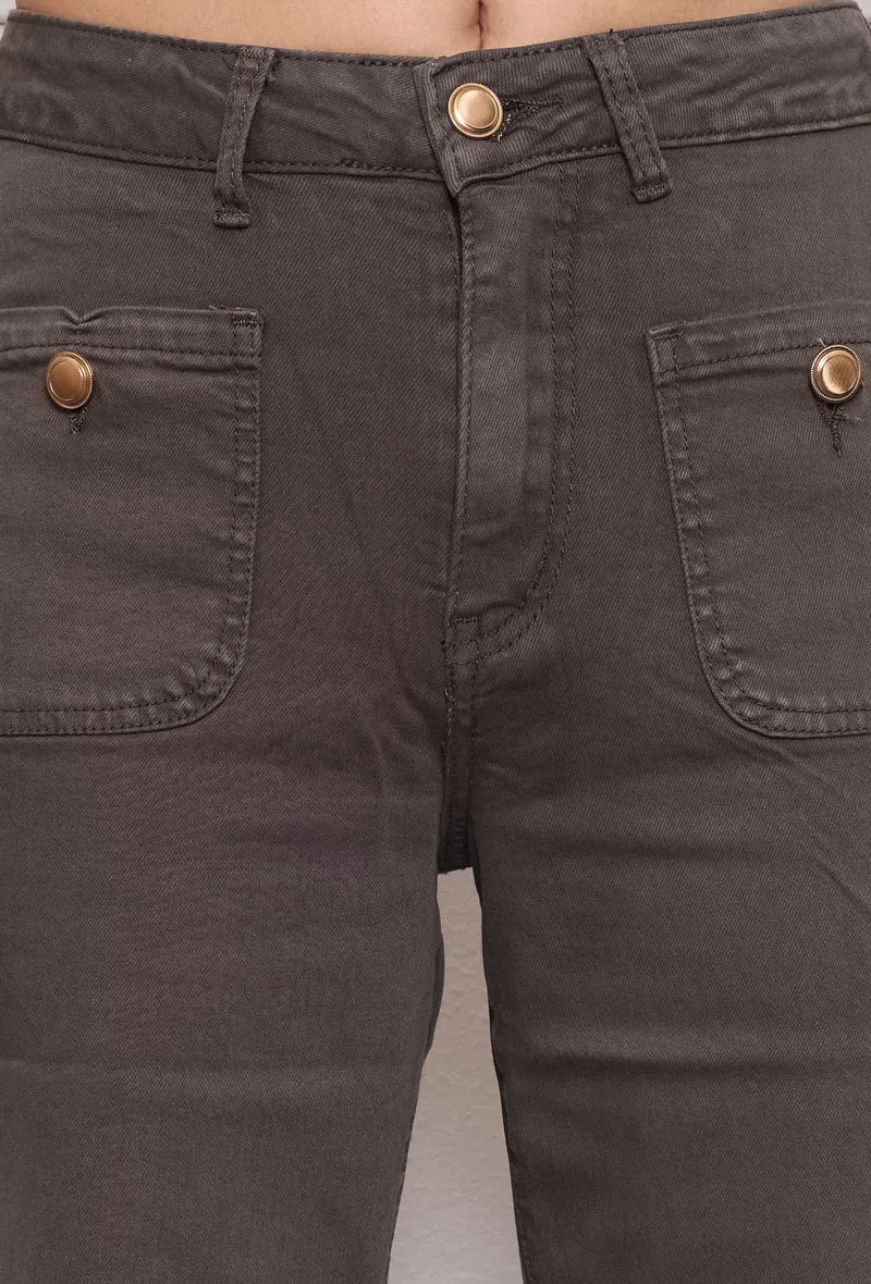 Pantalon Évasée Poche Plaquée