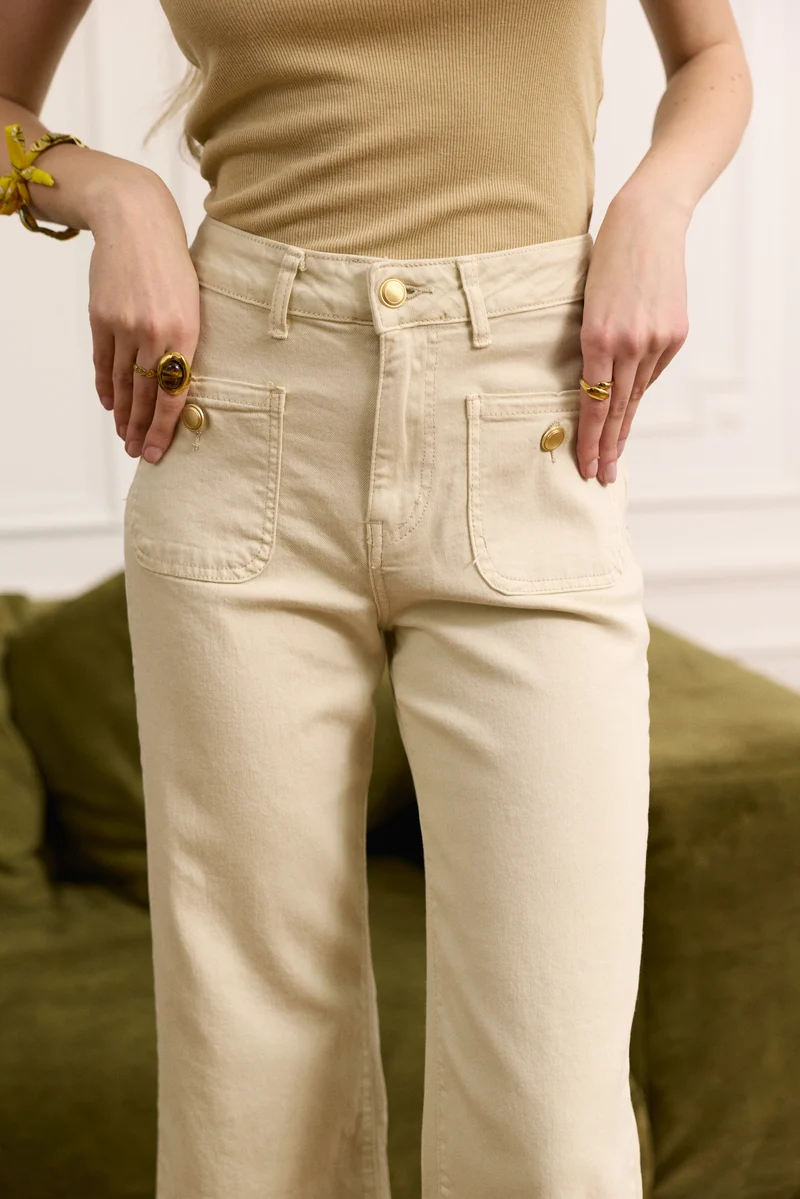 Pantalon Évasée Poche Plaquée