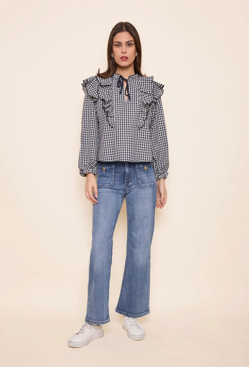 Pantalon Évasée Poche Plaquée
